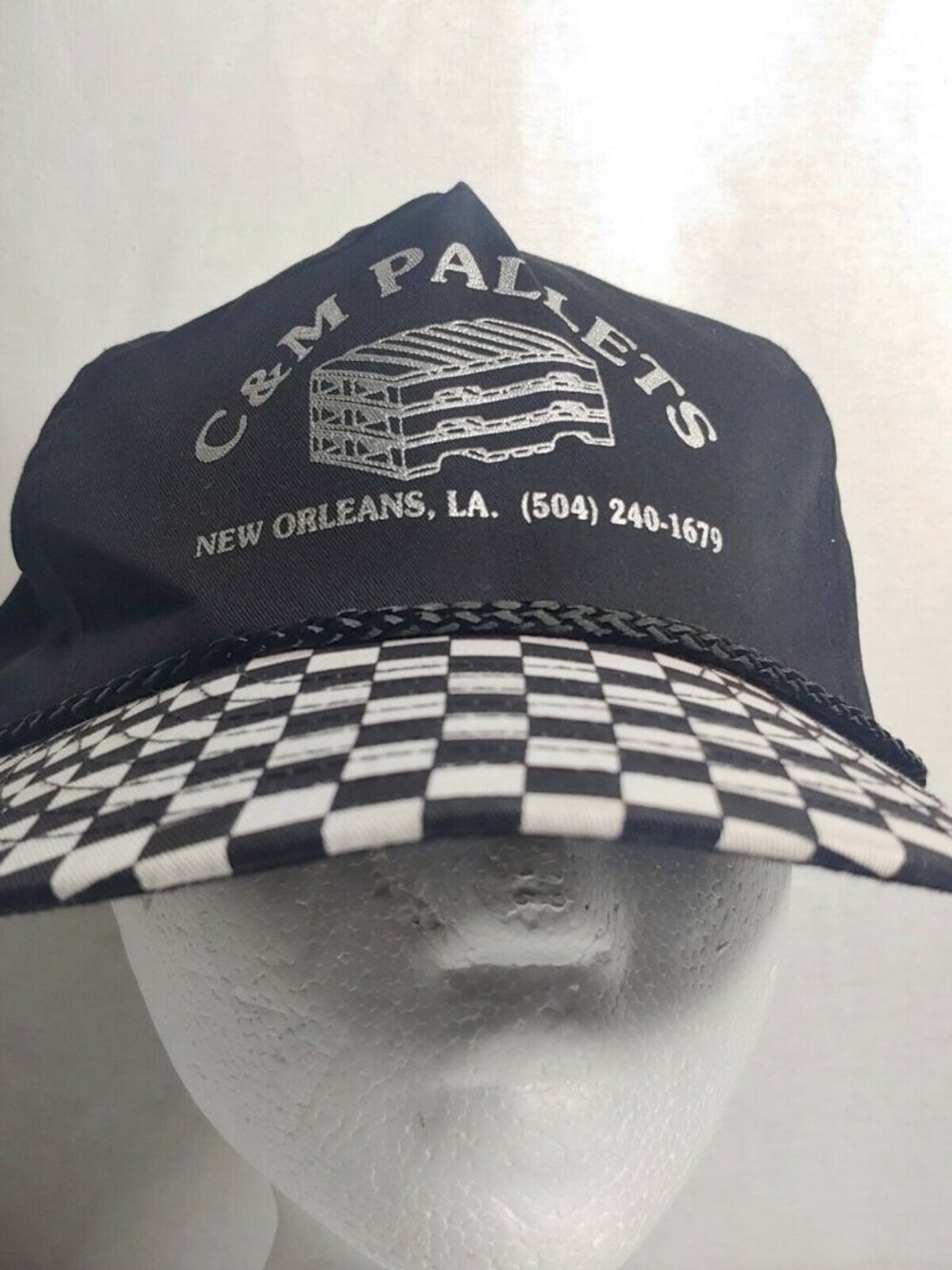 Vintage Nissin C&M Pallets New Orleans LA Checkered Black White Cap Retro Hat - Picture 8 of 12